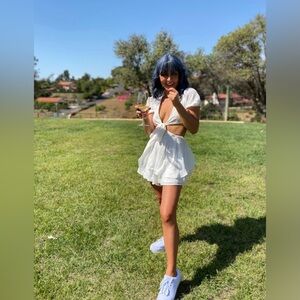 White Princess Polly Romper w/ cutouts